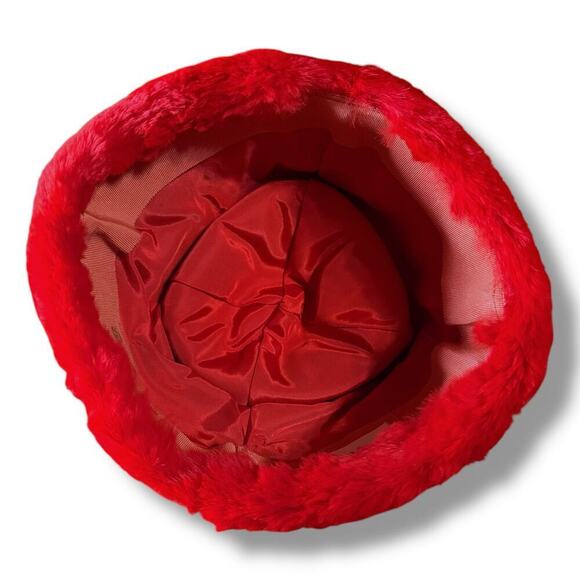 VTG Betmar Fur Hat Womens Red Dyed Rabbit Pill Box Winter Sz 6 7/8 Small 21.5 in - Picture 6 of 8